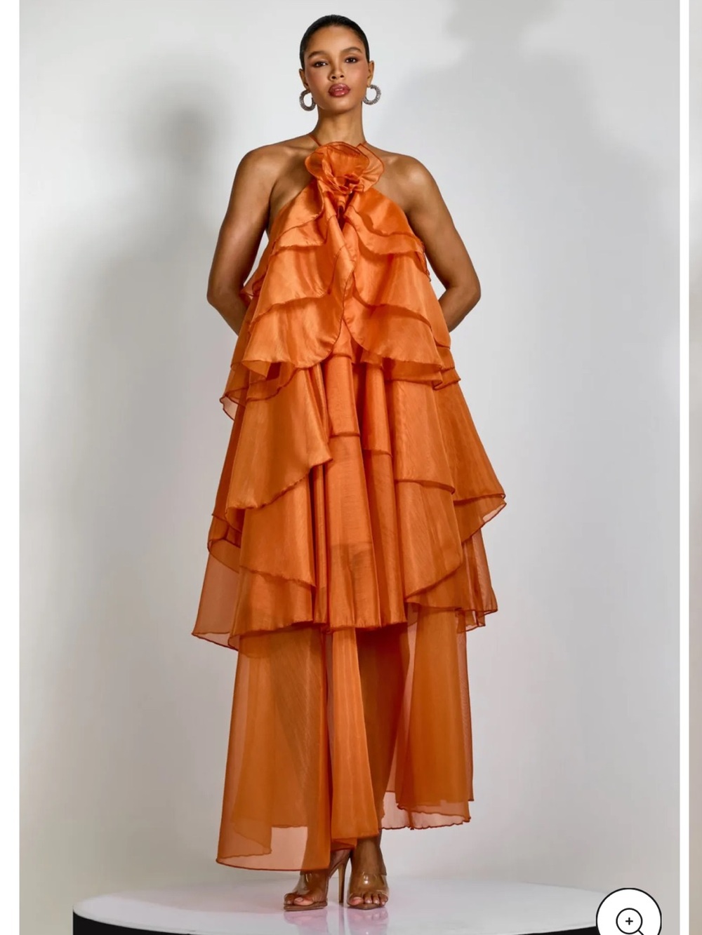 NEW Sibley Halterneck Tiered Ruffle Maxi Dress Orange